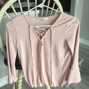 light pink tie up blouse